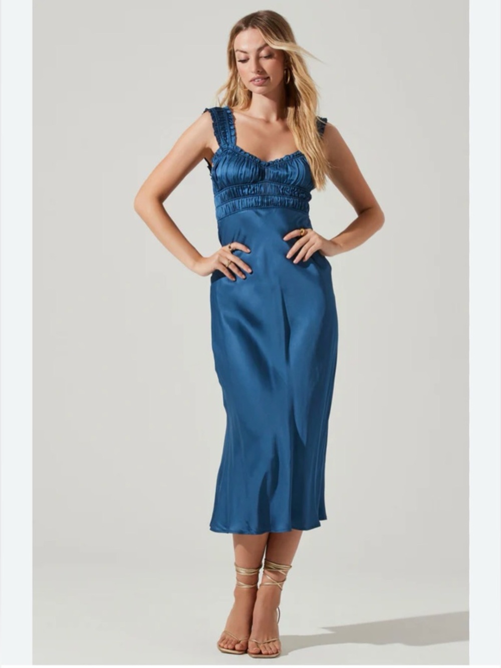 ASTR Enola Satin Smocked Midi Dress